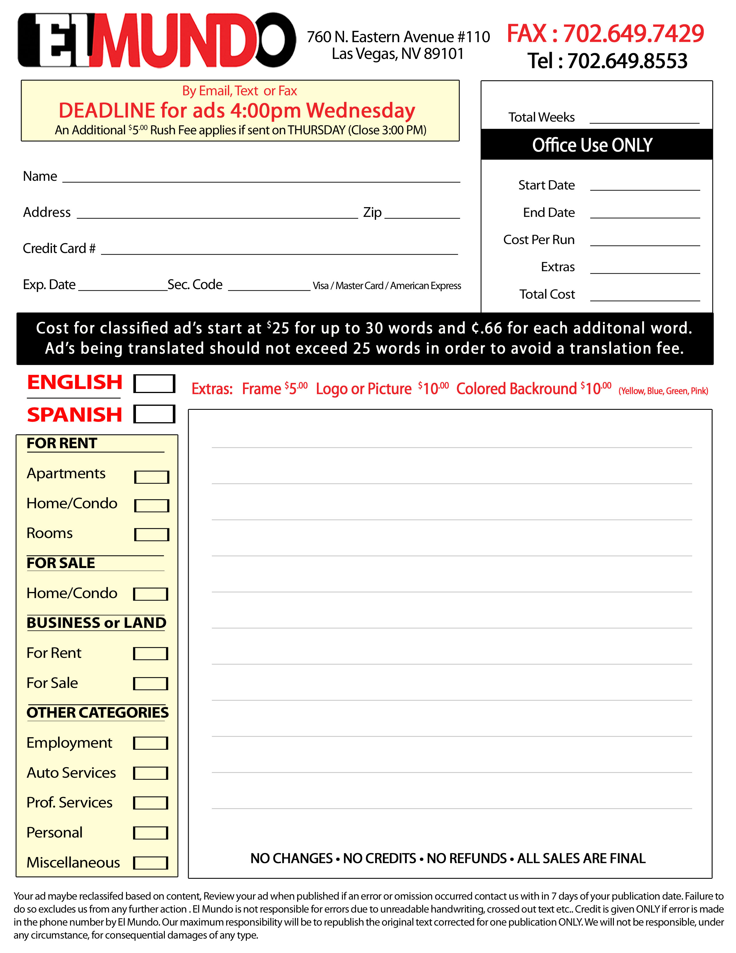 classified fax form