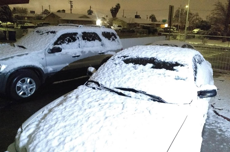 En la capital del espectáculo la nieve se robó el show: LV se pintó de blanco